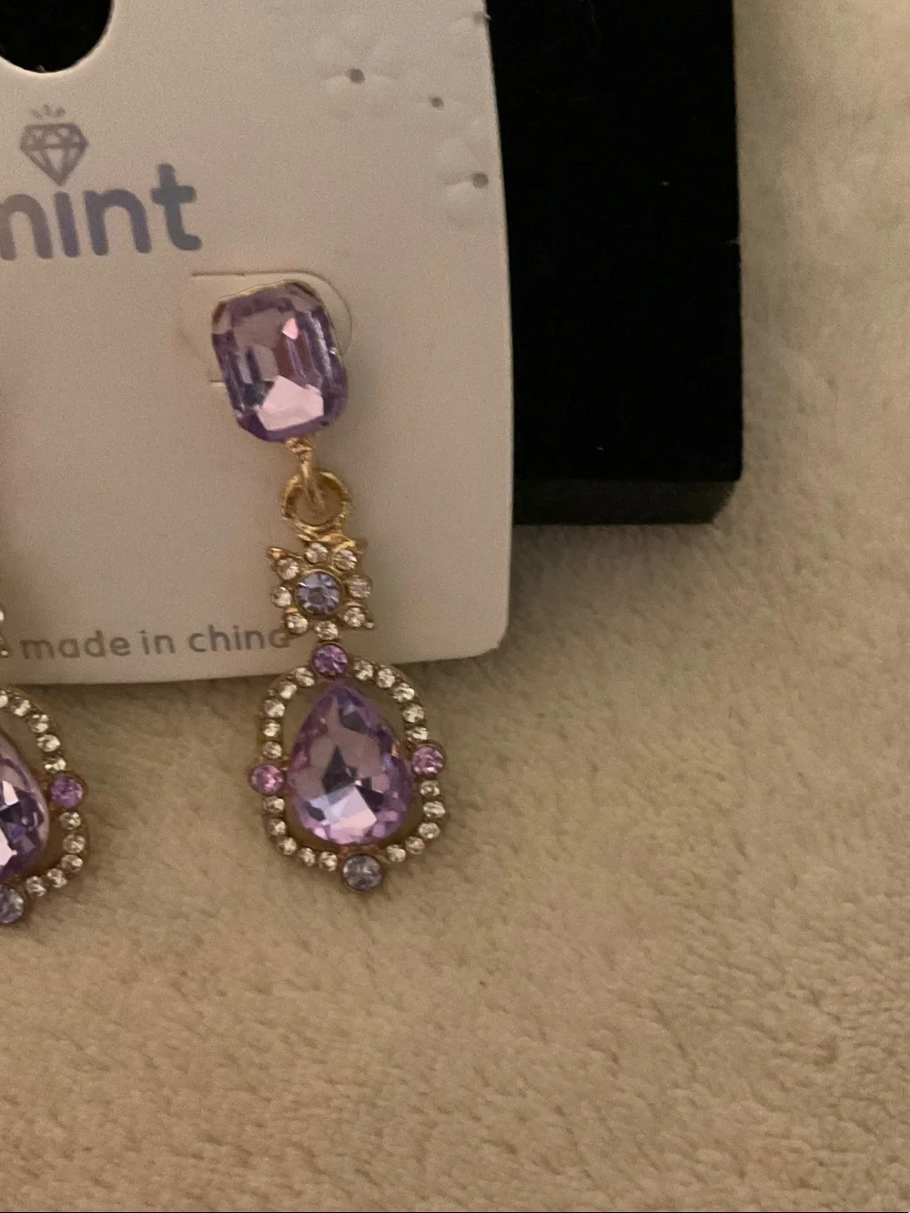 Mint Purple Crystal Teardrop Dangle Earrings